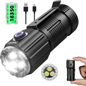 LED Small Flashlights Powerful, Rechargeable Pocket Flashlight, IP54 Mini Flashlights High Lumens EDC Flashlight with 5 Modes for Outdoor, Home, Emergency,Camping, Working (1 Piece)
