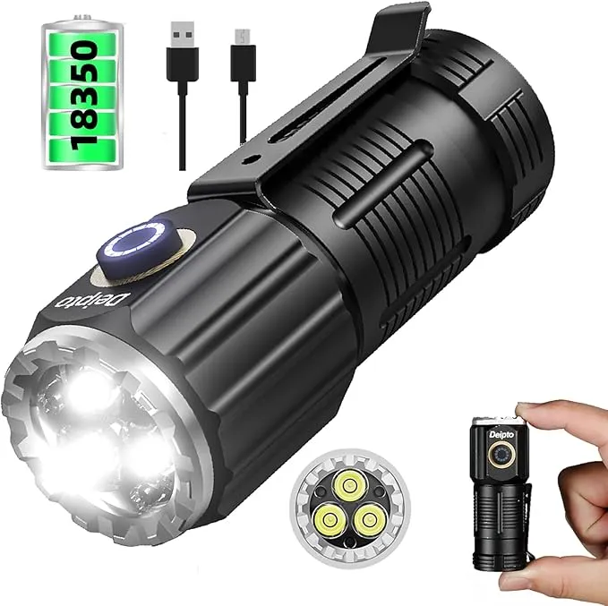 LED Small Flashlights Powerful, Rechargeable Pocket Flashlight, IP54 Mini Flashlights High Lumens EDC Flashlight with 5 Modes for Outdoor, Home, Emergency,Camping, Working (1 Piece)