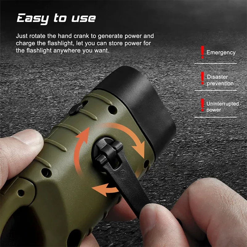 LED Solar Power Flashlight with Hand Crank Rechargeable Keychain Light - Outdoor Survival Emergency Flashlight for Camping Hiking