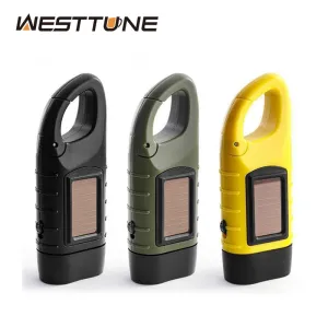 LED Solar Power Flashlight with Hand Crank Rechargeable Keychain Light - Outdoor Survival Emergency Flashlight for Camping Hiking