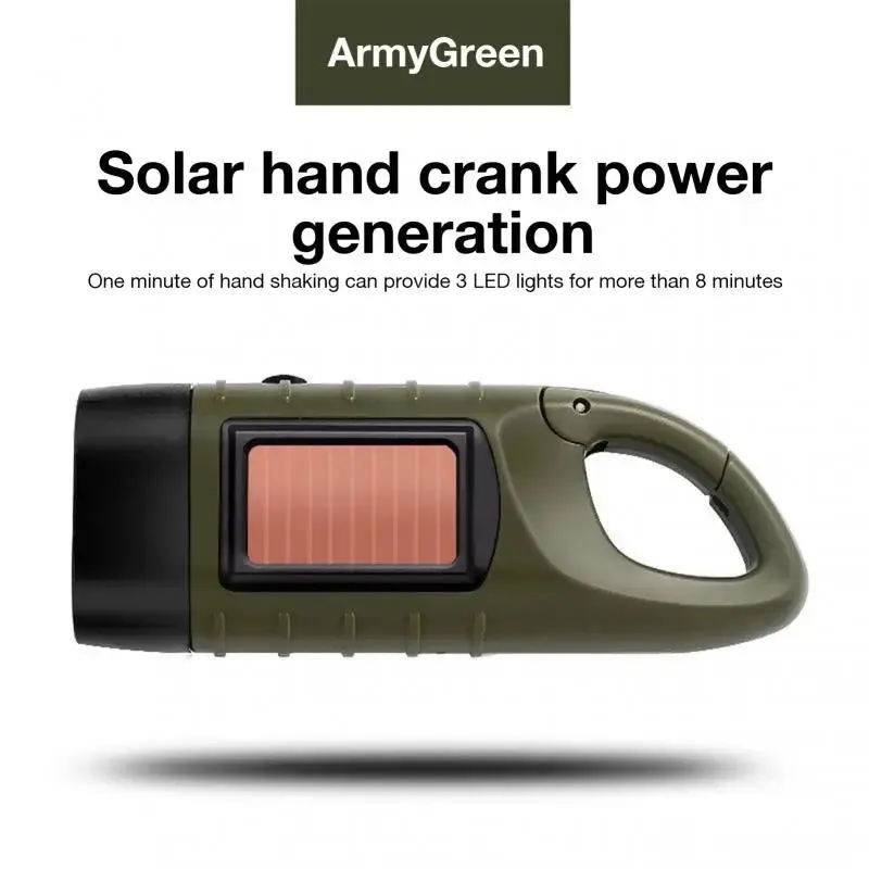 LED Solar Power Flashlight with Hand Crank Rechargeable Keychain Light - Outdoor Survival Emergency Flashlight for Camping Hiking