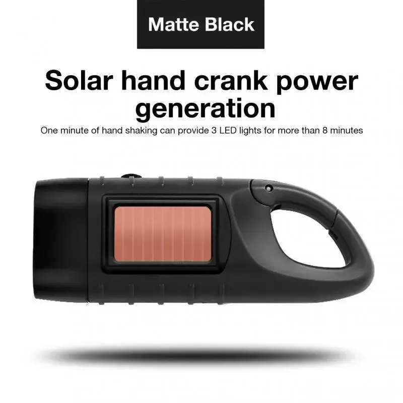 LED Solar Power Flashlight with Hand Crank Rechargeable Keychain Light - Outdoor Survival Emergency Flashlight for Camping Hiking