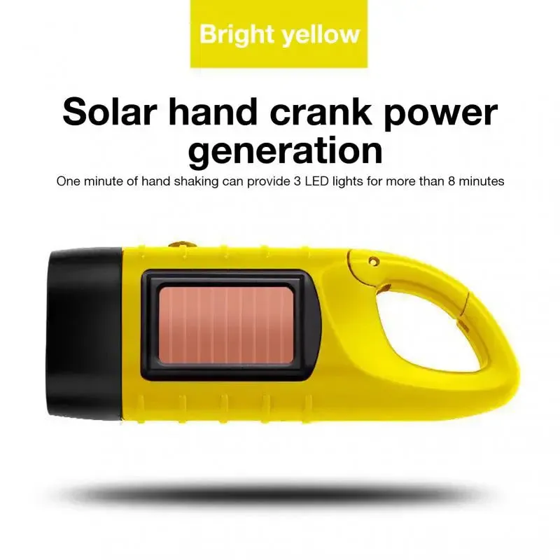 LED Solar Power Flashlight with Hand Crank Rechargeable Keychain Light - Outdoor Survival Emergency Flashlight for Camping Hiking