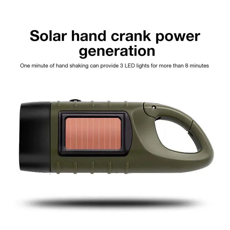 LED Solar Power Flashlight with Hand Crank Rechargeable Keychain Light - Outdoor Survival Emergency Flashlight for Camping Hiking
