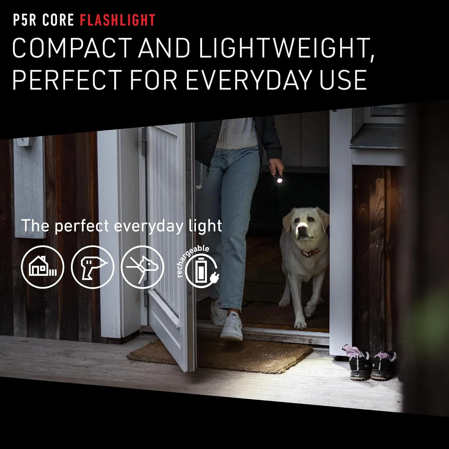 Ledlenser, P5R Core Rechargeable Flashlight, High Power LED, 500 Lumens, Waterproof Light for Home, Outdoor, Camping, and Emergency Use, Black