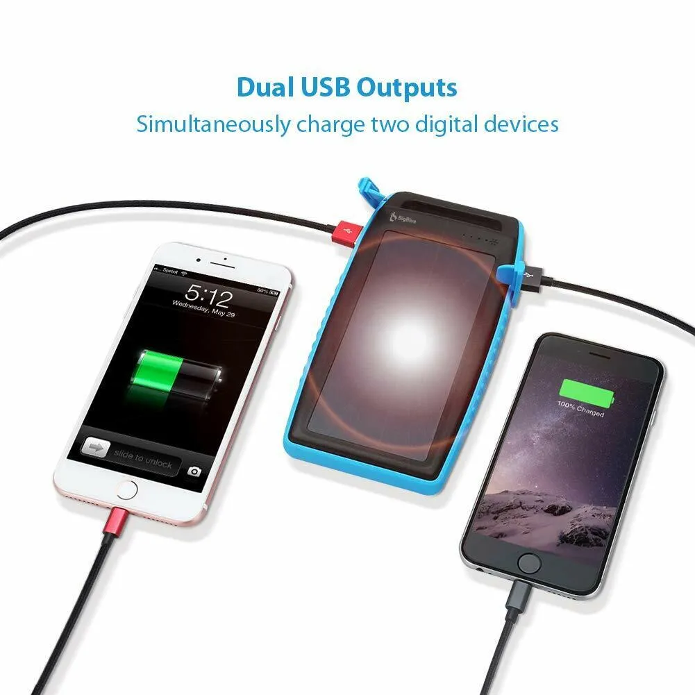 LEDWaterproof Dual USB Ports Emergency Portable Solar Powered Power Bank Charger