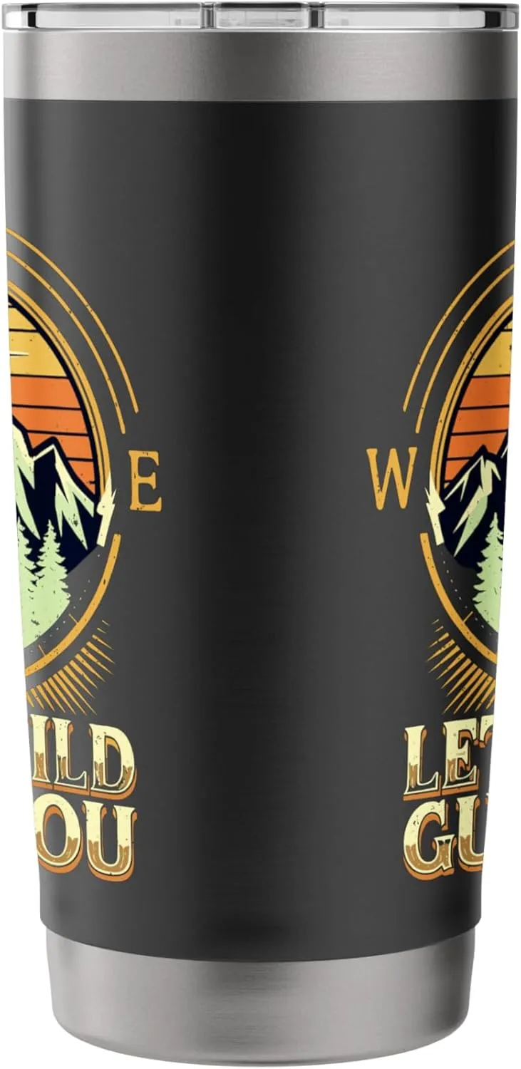 Let the Wild Guide You Compass Mountain Sunset Design Stainless Steel Insulated Tumbler