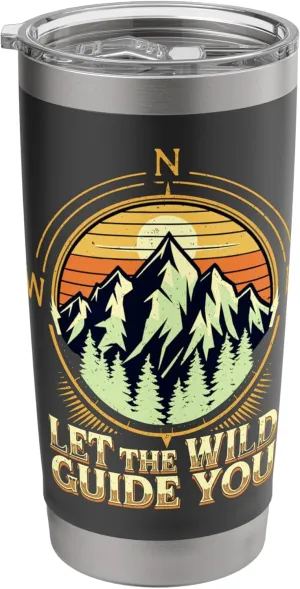 Let the Wild Guide You Compass Mountain Sunset Design Stainless Steel Insulated Tumbler