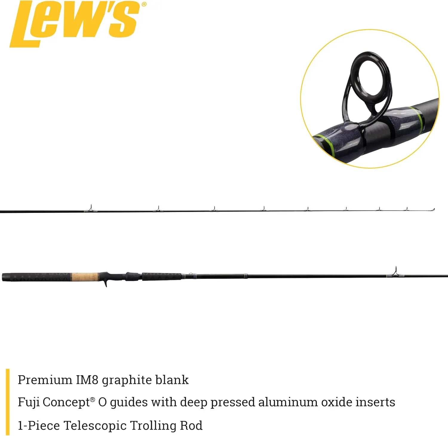 Lew’s Speed Stick Spinning Fishing Rod, IM8 Graphite Blank with Fuji Concept O Guides, Full-Length Cork Grips, Gray/Green