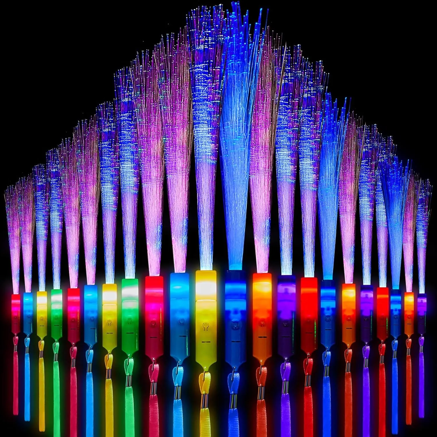 Lewtemi 48 Pieces Glow Fiber Wands Sticks LED Light up Fiber Optic Wands LED Flashing Sticks Glow Flashing Optic Party Favors, Colorful, Battery Operated for Wedding Neon Party New Year(Multicolored)