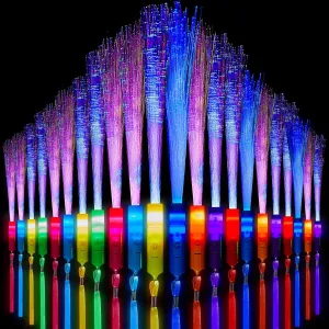 Lewtemi 48 Pieces Glow Fiber Wands Sticks LED Light up Fiber Optic Wands LED Flashing Sticks Glow Flashing Optic Party Favors, Colorful, Battery Operated for Wedding Neon Party New Year(Multicolored)