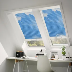 Light Blocking Skylight Blind for Ceiling, Skylight Shades Window Cordless Cellular Shades Thermal Insulation Honeycomb Blinds for Roof Inclined Plane Room Windows - Blackout, Blue Sky