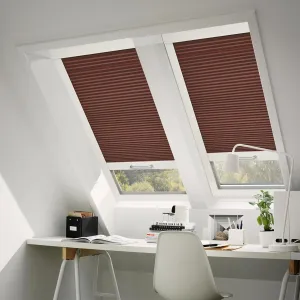 Light Blocking Skylight Blind for Ceiling, Skylight Shades Window Cordless Cellular Shades Thermal Insulation Honeycomb Blinds for Roof Inclined Plane Room Windows - Blackout, Brick Red