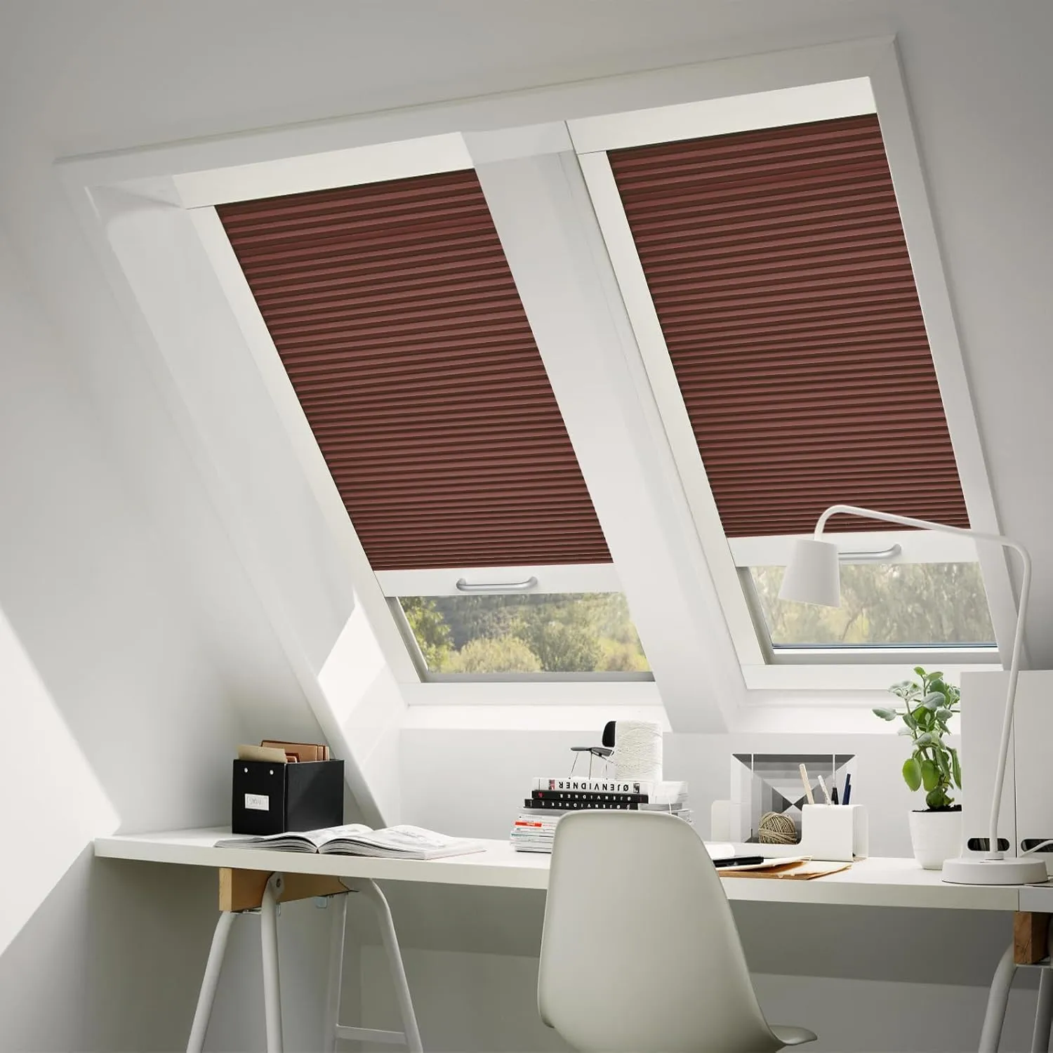 Light Blocking Skylight Blind for Ceiling, Skylight Shades Window Cordless Cellular Shades Thermal Insulation Honeycomb Blinds for Roof Inclined Plane Room Windows - Blackout, Brick Red