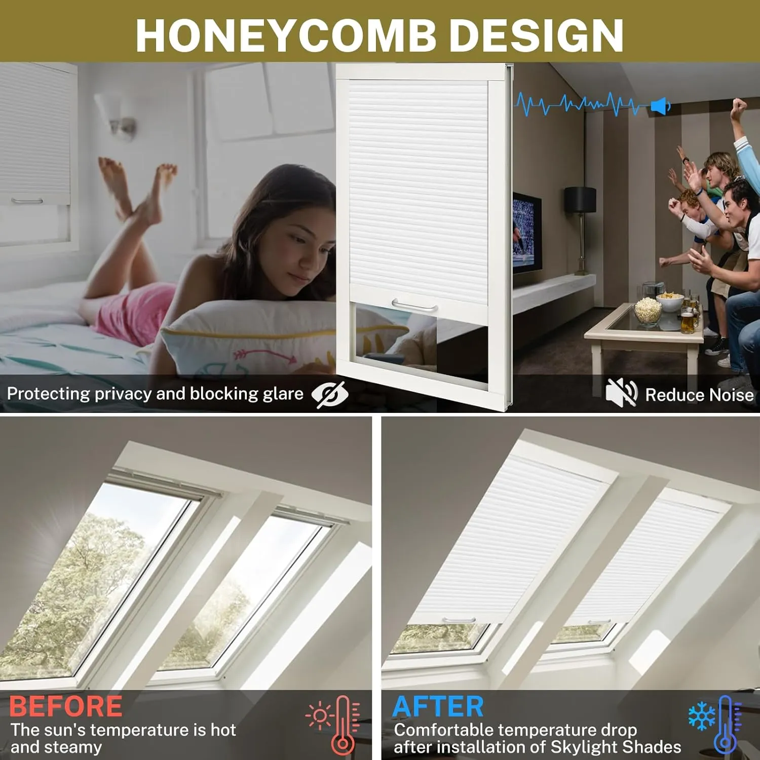 Light Blocking Skylight Blind for Ceiling, Skylight Shades Window Cordless Cellular Shades Thermal Insulation Honeycomb Blinds for Roof Inclined Plane Room Windows - Blackout, Navy Blue