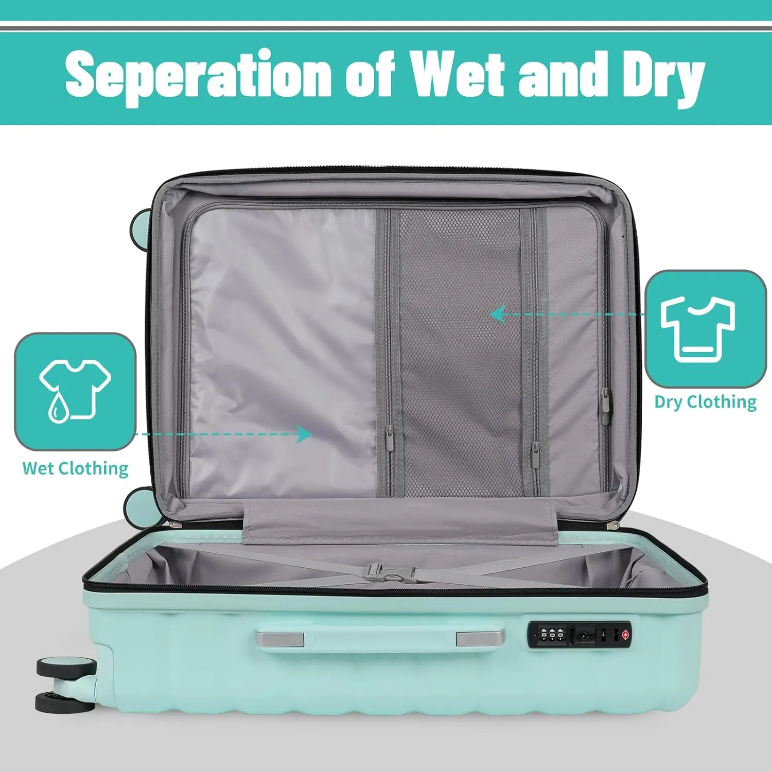 Lightweight Luggage with Spinner Wheels & YKK Zipper, 3-Piece Suitcase ABS PC Hardside Hard Shell Luggage Set with TSA Lock, Light Mint Green (20 24 28 inch)