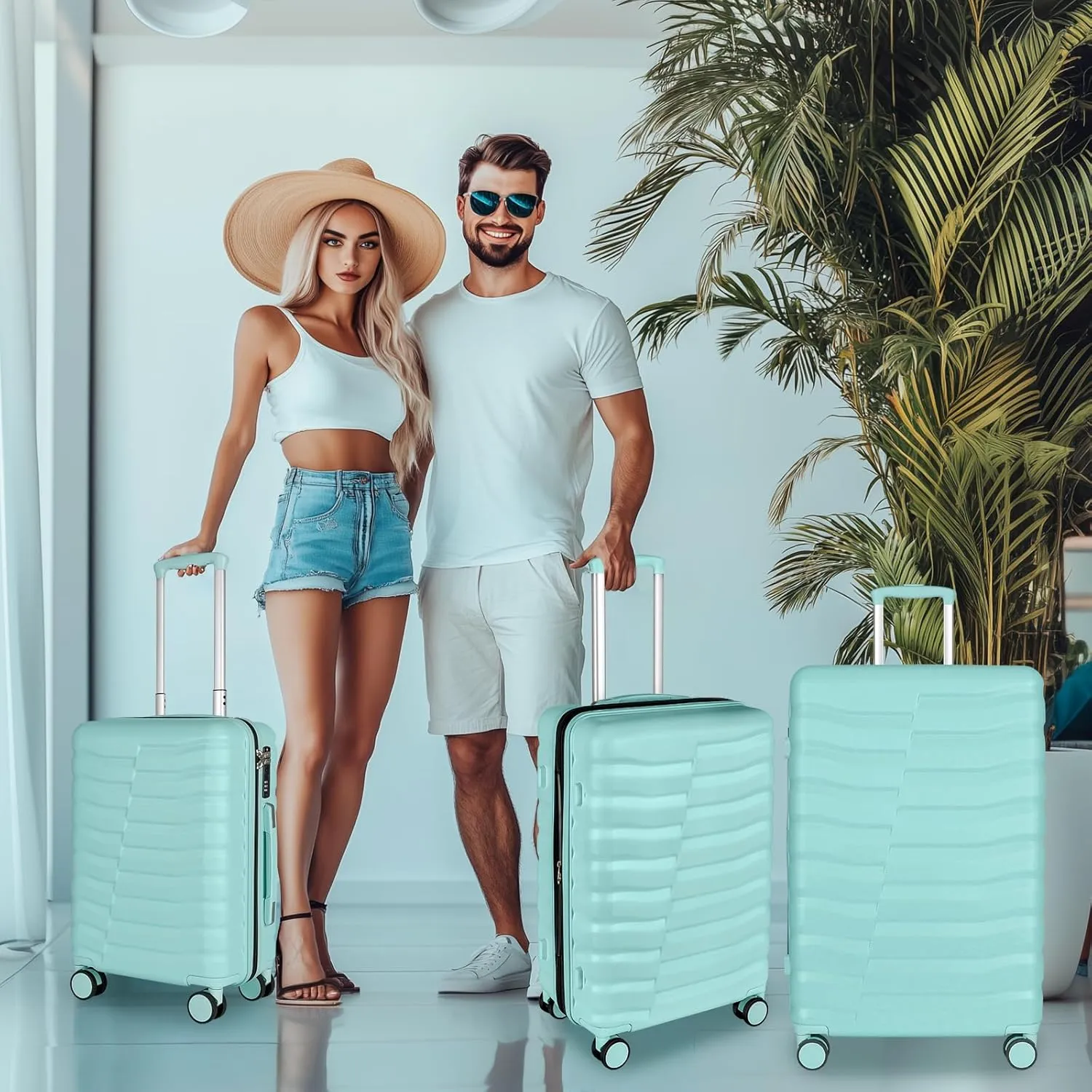 Lightweight Luggage with Spinner Wheels & YKK Zipper, 3-Piece Suitcase ABS PC Hardside Hard Shell Luggage Set with TSA Lock, Light Mint Green (20 24 28 inch)