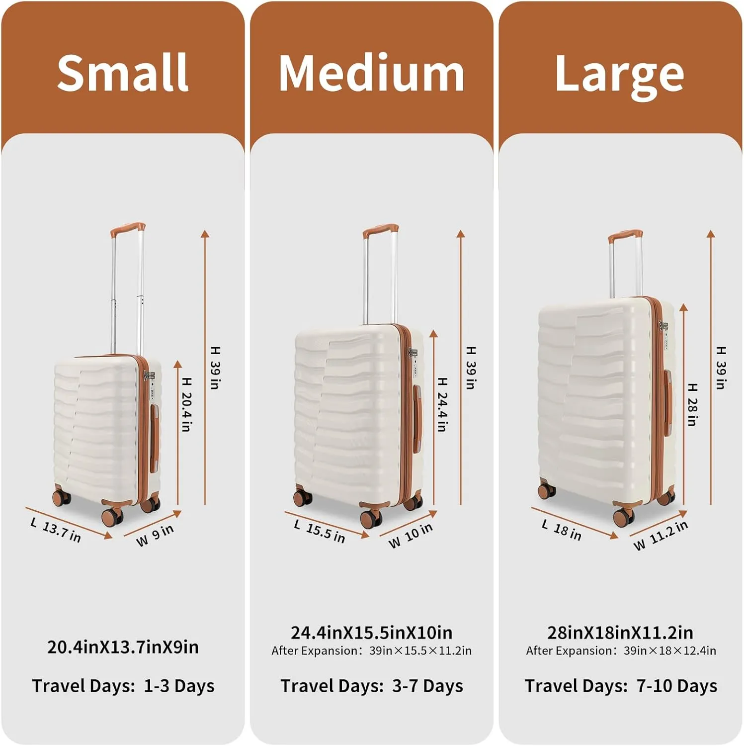 Lightweight Luggage with Spinner Wheels & YKK Zipper, 3-Piece Suitcase ABS PC Hardside Luggage Set with TSA Lock for Women Men, Apricot Off White (20 24 28 inch)