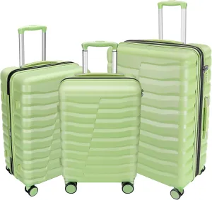 Lightweight Luggage with Spinner Wheels & YKK Zipper, 3-Piece Suitcase ABS PC Hardside Luggage Set with TSA Lock, Light Avocado Green (20 24 28 inch)