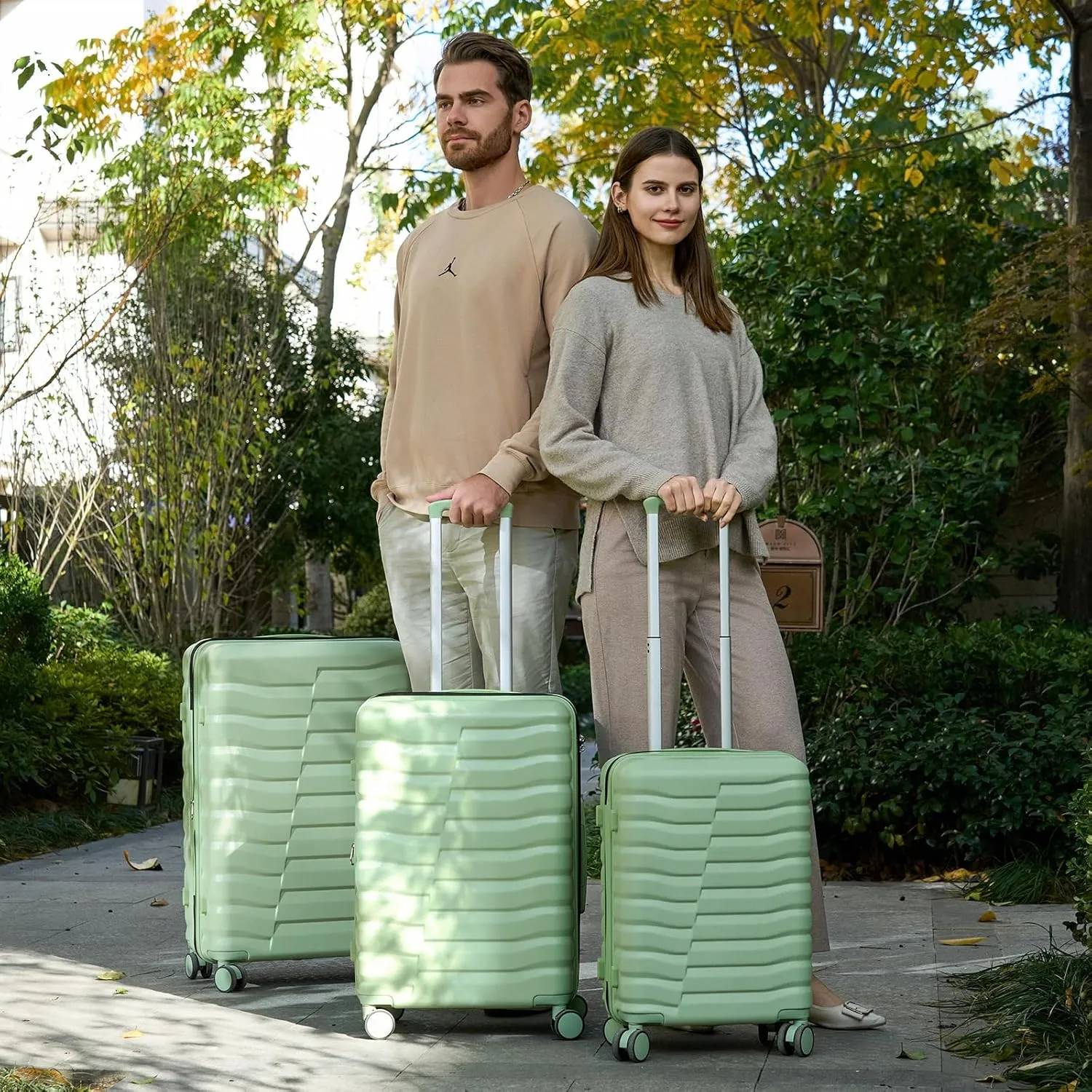 Lightweight Luggage with Spinner Wheels & YKK Zipper, 3-Piece Suitcase ABS PC Hardside Luggage Set with TSA Lock, Light Avocado Green (20 24 28 inch)