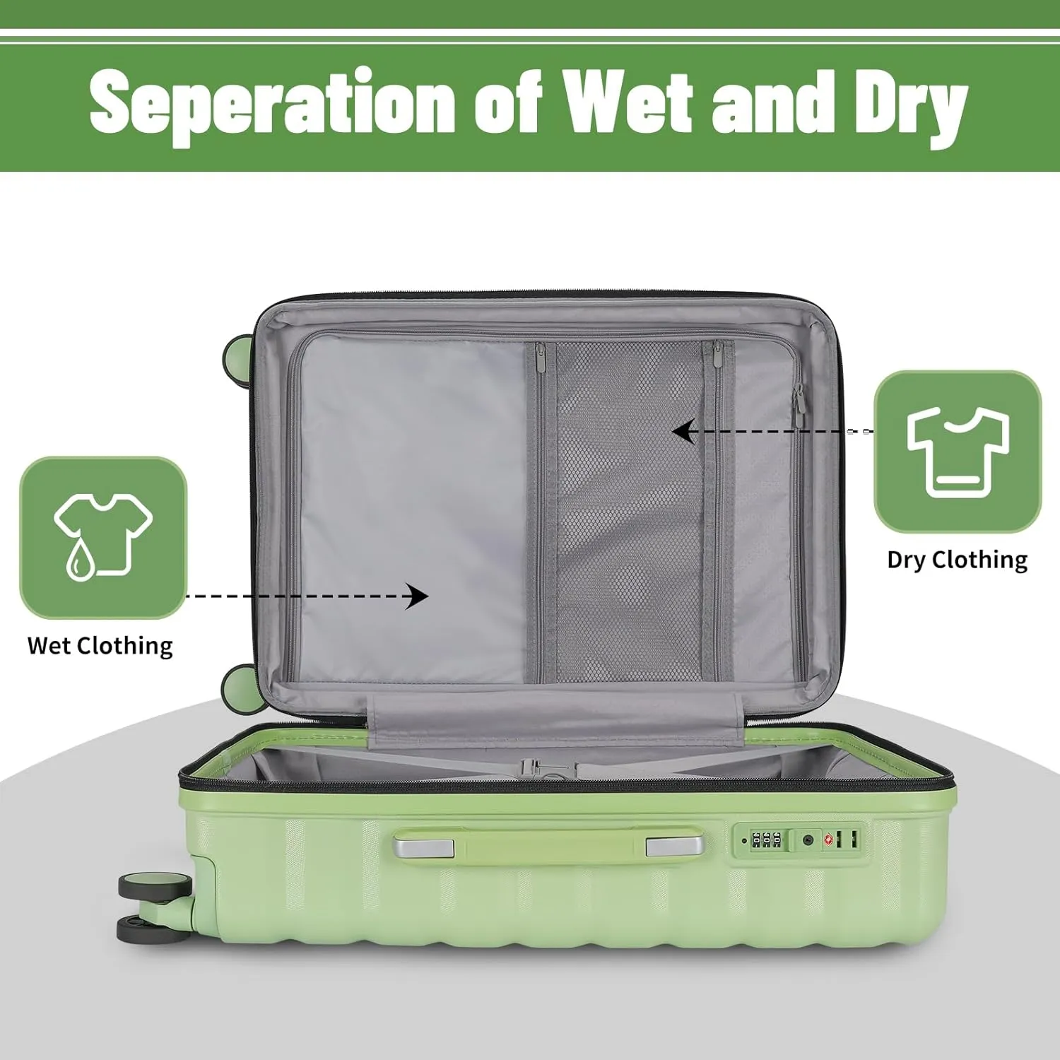 Lightweight Luggage with Spinner Wheels & YKK Zipper, 3-Piece Suitcase ABS PC Hardside Luggage Set with TSA Lock, Light Avocado Green (20 24 28 inch)
