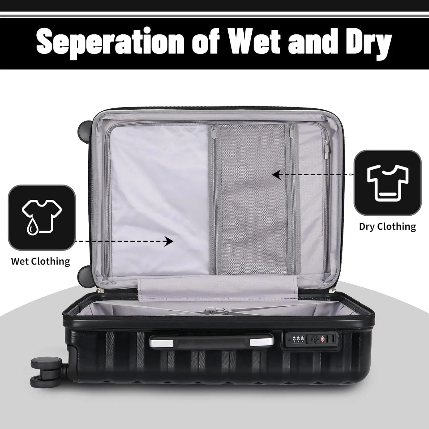Lightweight Luggage with Spinner Wheels & YKK Zipper, Hard Shell 3-Piece Suitcase ABS PC Hardside Luggage Set with TSA Lock for Men Travel, Black (20 24 28 inch)