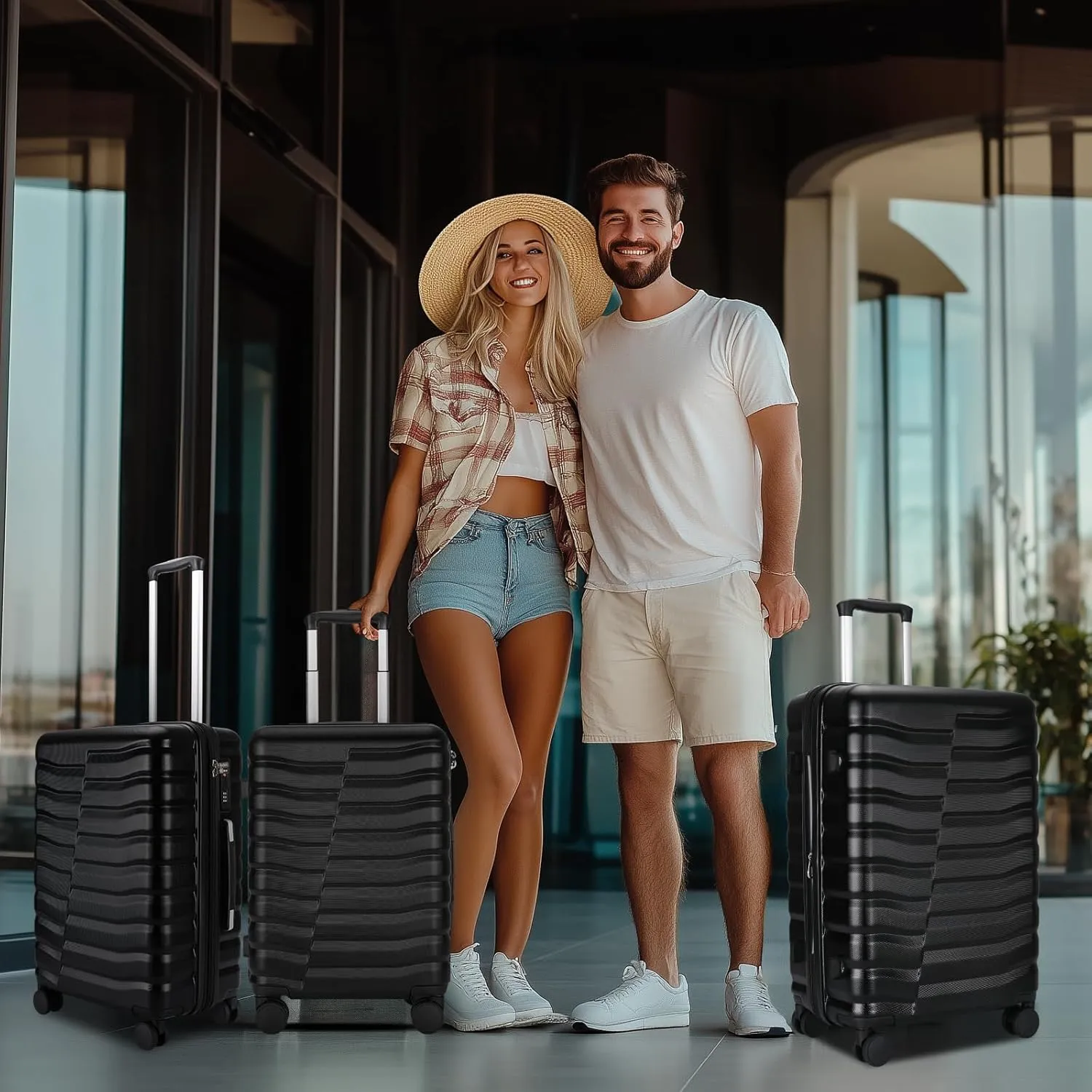Lightweight Luggage with Spinner Wheels & YKK Zipper, Hard Shell 3-Piece Suitcase ABS PC Hardside Luggage Set with TSA Lock for Men Travel, Black (20 24 28 inch)