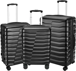 Lightweight Luggage with Spinner Wheels & YKK Zipper, Hard Shell 3-Piece Suitcase ABS PC Hardside Luggage Set with TSA Lock for Men Travel, Black (20 24 28 inch)