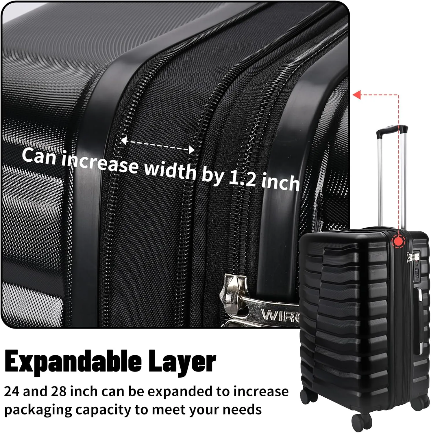 Lightweight Luggage with Spinner Wheels & YKK Zipper, Hard Shell 3-Piece Suitcase ABS PC Hardside Luggage Set with TSA Lock for Men Travel, Black (20 24 28 inch)