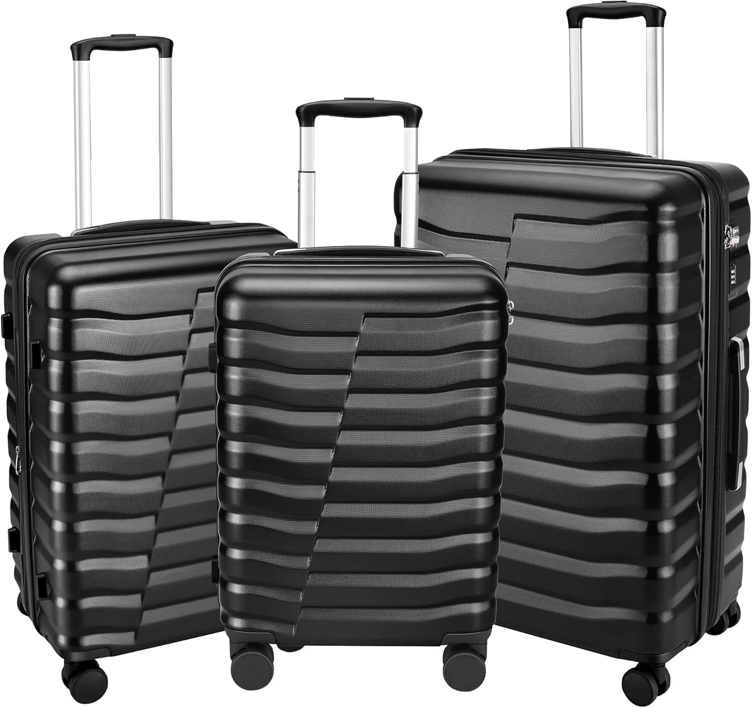 Lightweight Luggage with Spinner Wheels & YKK Zipper, Hard Shell 3-Piece Suitcase ABS PC Hardside Luggage Set with TSA Lock for Men Travel, Black (20 24 28 inch)