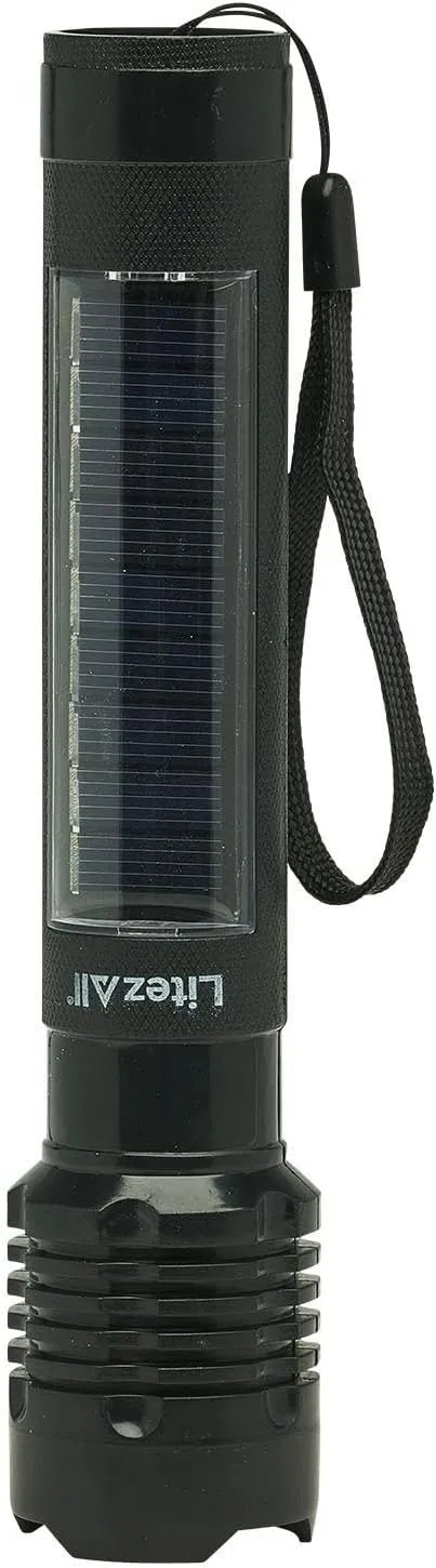 LitezAll Bask Solar Powered Flashlight - 4-Hour Rechargeable Tactical Flashlights, Weather Resistant, Car Flashlight/Emergency Lights in One, Great for Camping, Hiking, Security and Emergency Use
