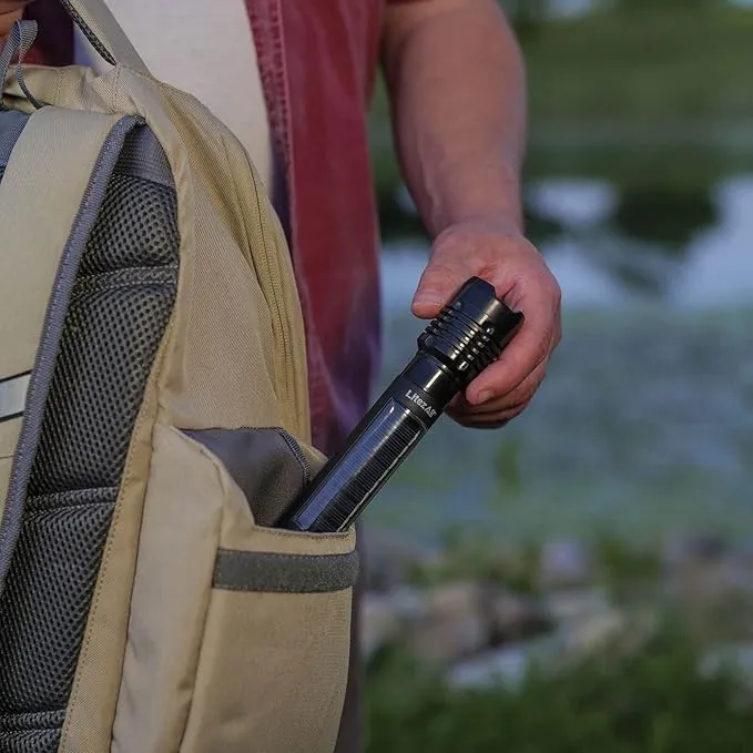 LitezAll Bask Solar Powered Flashlight - 4-Hour Rechargeable Tactical Flashlights, Weather Resistant, Car Flashlight/Emergency Lights in One, Great for Camping, Hiking, Security and Emergency Use