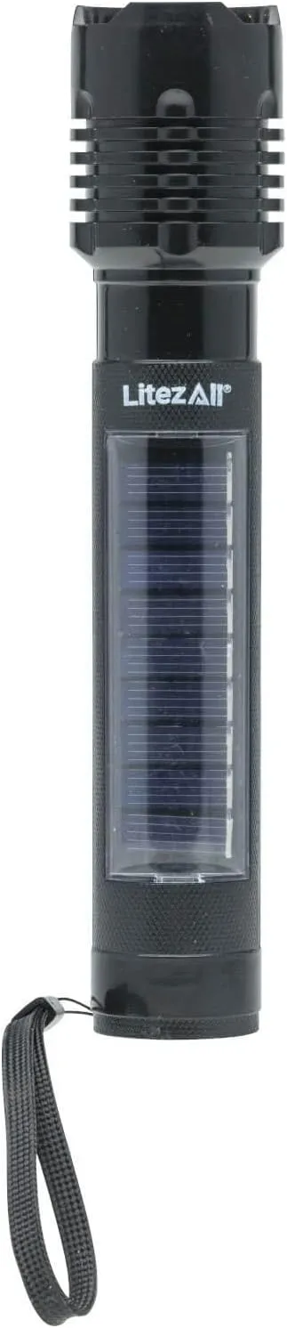 LitezAll Bask Solar Powered Flashlight - 4-Hour Rechargeable Tactical Flashlights, Weather Resistant, Car Flashlight/Emergency Lights in One, Great for Camping, Hiking, Security and Emergency Use