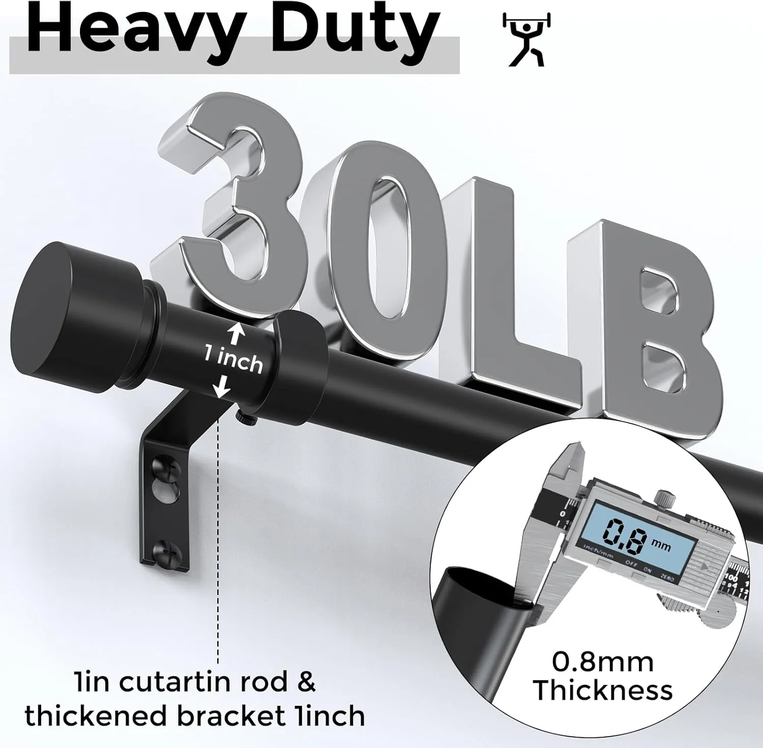 Long Curtain Rods for Windows 72 to 144 Inch(6-12 Feet), Black Heavy Duty 1'' Diameter Adjustable Window Drapery Rod 66 120, Modern End Cap Style Design, Size 36''-144''