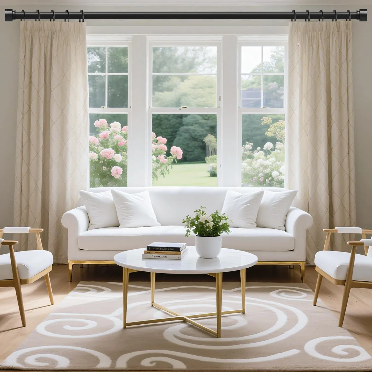 Long Curtain Rods for Windows 72 to 144 Inch(6-12 Feet), Black Heavy Duty 1'' Diameter Adjustable Window Drapery Rod 66 120, Modern End Cap Style Design, Size 36''-144''