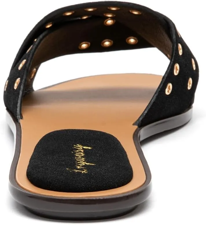 Lryweisy Women's Suede Slide Sandals with Metallic Perforated Holes for Breathability and Cushioned Insole