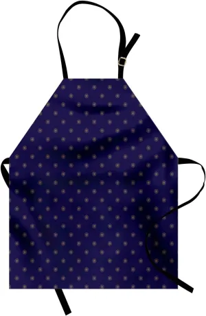 Lunarable Compass Rose Apron, Navigation Themed Vintage Gears Tools in Dark Tones Illustration, Unisex Kitchen Bib with Adjustable Neck for Cooking Gardening, Adult Size, Indigo and Dark Mustard