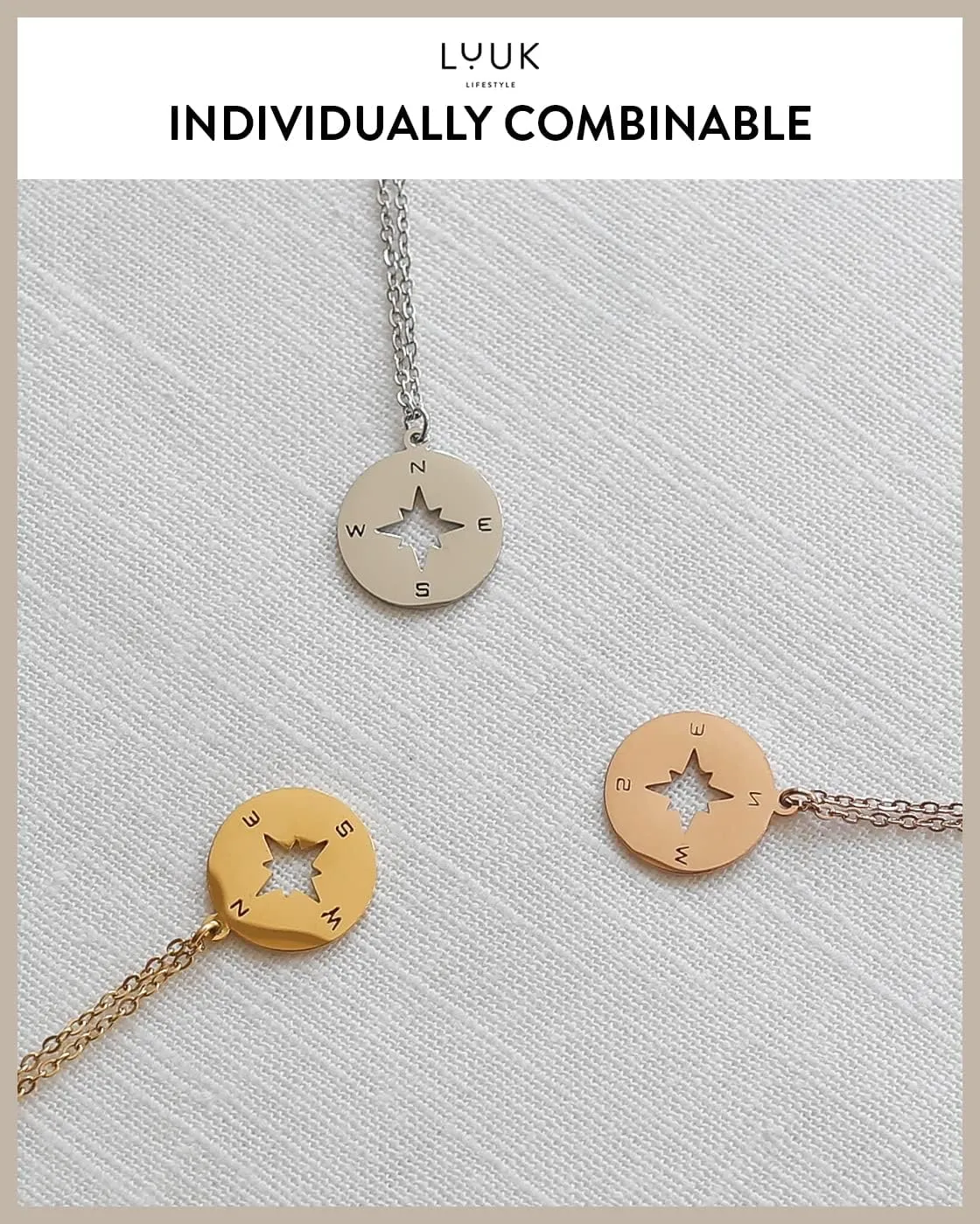 LUUK LIFESTYLE Stainless steel necklace with pendant and HAPPINESS card, 20” adjustable length, lucky charm, friendship chain, Valentine's Day gift, birthday, women's jewelry, silver, gold, rosegold