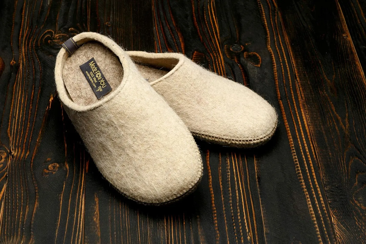 Made For You Women’s Natural Wool Slippers with Arch Support Insole, Hypoallergenic with Non-Slip Rubber Sole
