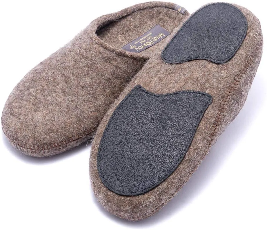 Made For You Women’s Natural Wool Slippers with Arch Support Insole, Hypoallergenic with Non-Slip Rubber Sole