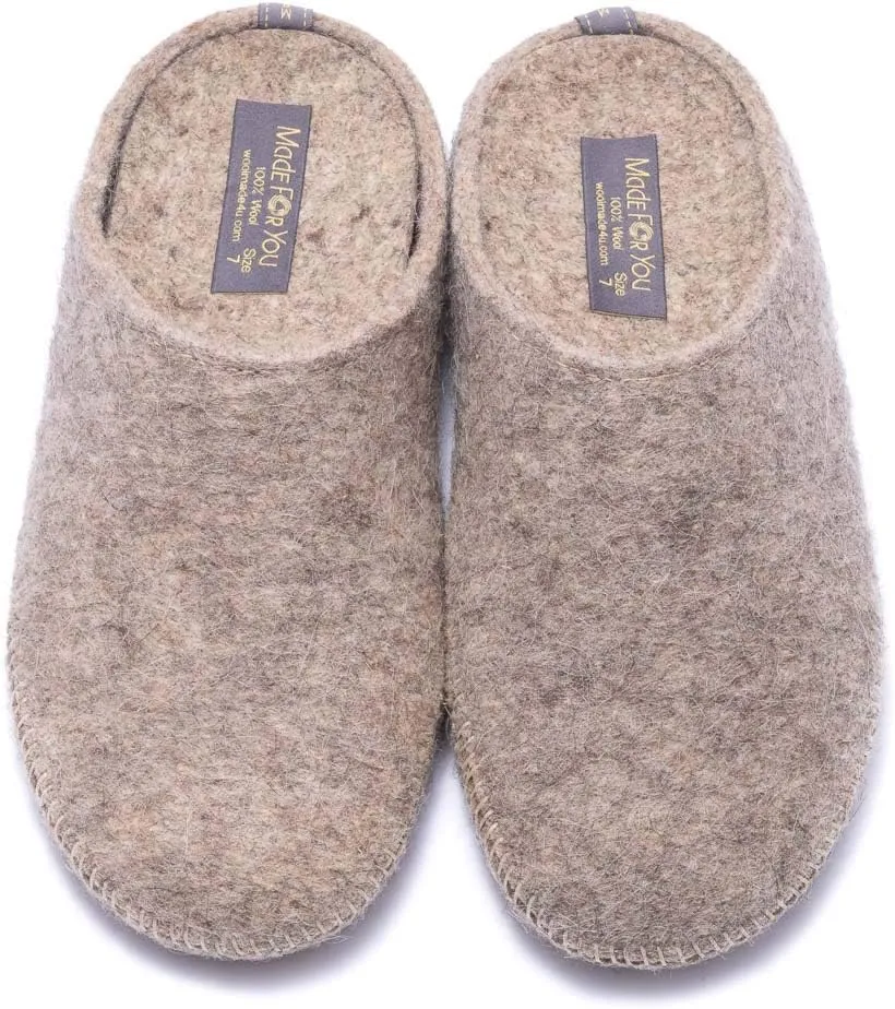 Made For You Women’s Natural Wool Slippers with Arch Support Insole, Hypoallergenic with Non-Slip Rubber Sole