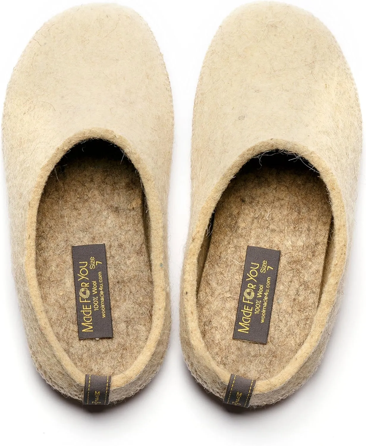 Made For You Women’s Natural Wool Slippers with Arch Support Insole, Hypoallergenic with Non-Slip Rubber Sole