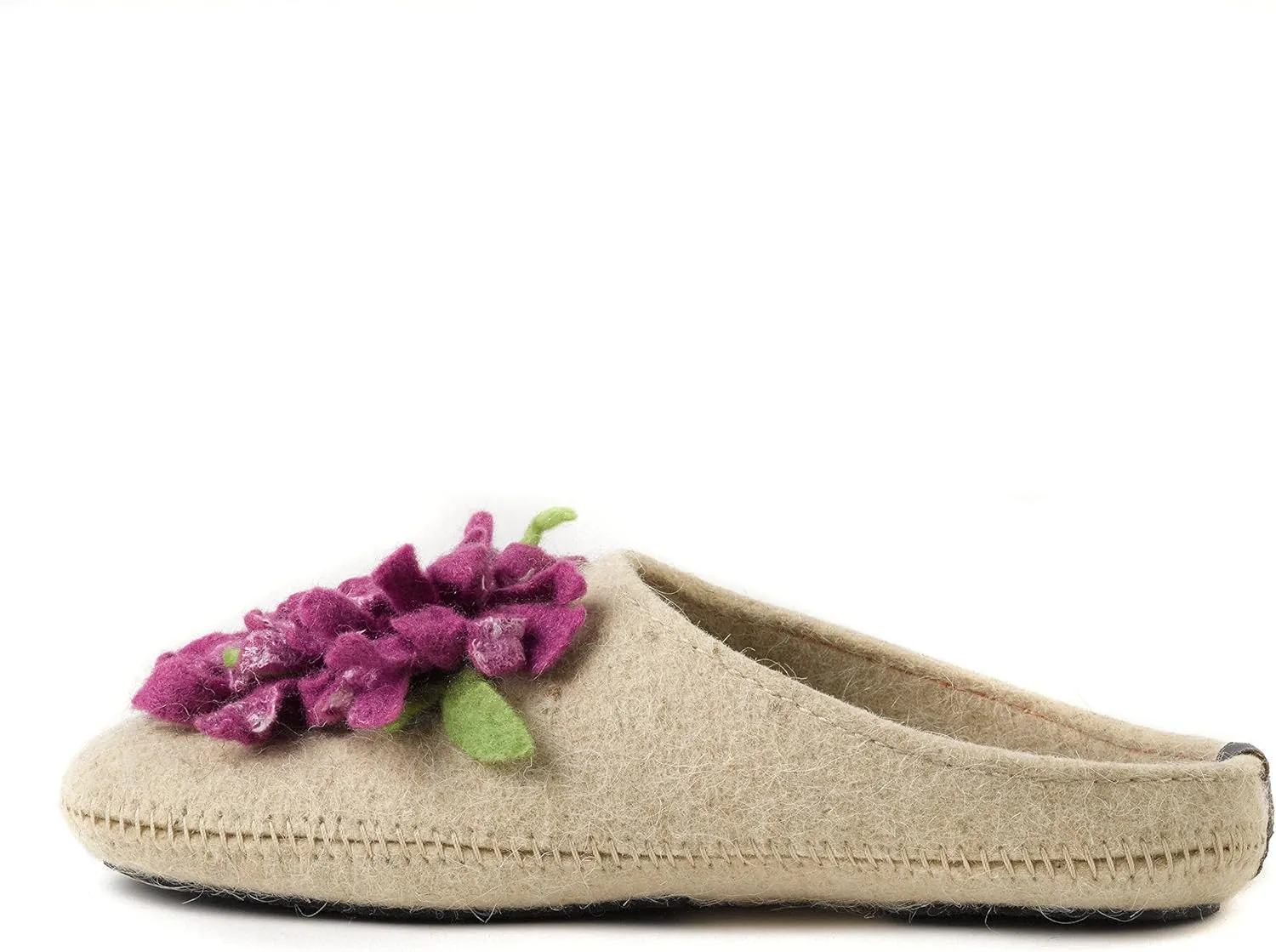 Made For You Women’s Wool Slippers with Handmade Chrysanthemum Flower, Non-Slip Rubber Sole and Arch Support Insole