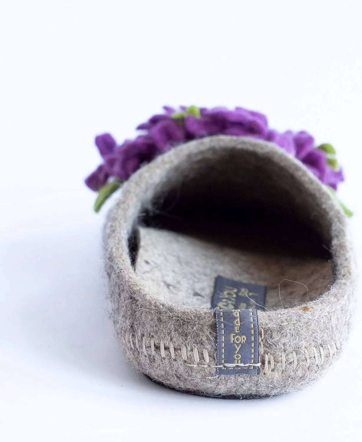 Made For You Women’s Wool Slippers with Handmade Chrysanthemum Flower, Non-Slip Rubber Sole and Arch Support Insole