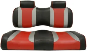 MADJAX Tsunami Golf Cart Front Seat Cushions for Yamaha G29/Drive and Drive2 (2007-Up) - Shockjet Black/Liquid Silver Rush/Hot Rod Red