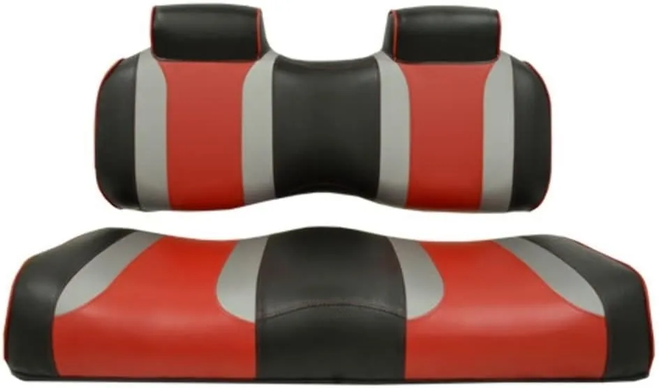 MADJAX Tsunami Golf Cart Front Seat Cushions for Yamaha G29/Drive and Drive2 (2007-Up) - Shockjet Black/Liquid Silver Rush/Hot Rod Red