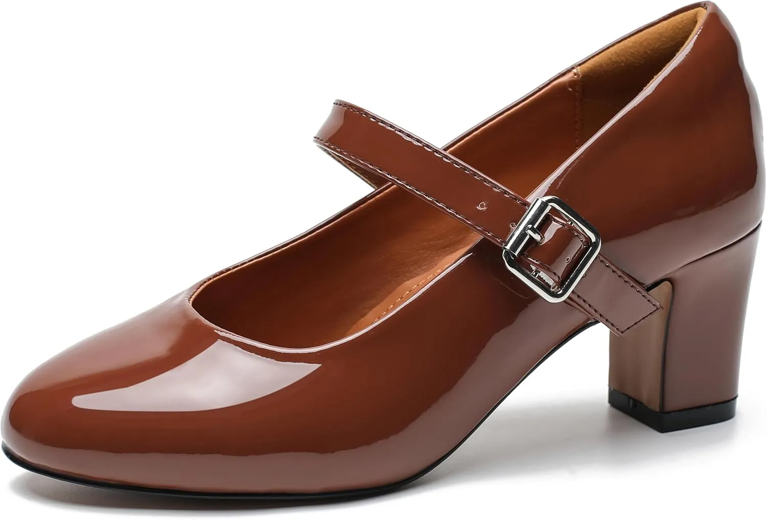 MAIERNISI JESSI Unisex Men's Women's Mary Jane Shoes Block Heel Round Toe Buckle Mid High Dress Pumps