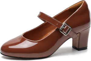 MAIERNISI JESSI Unisex Men's Women's Mary Jane Shoes Block Heel Round Toe Buckle Mid High Dress Pumps
