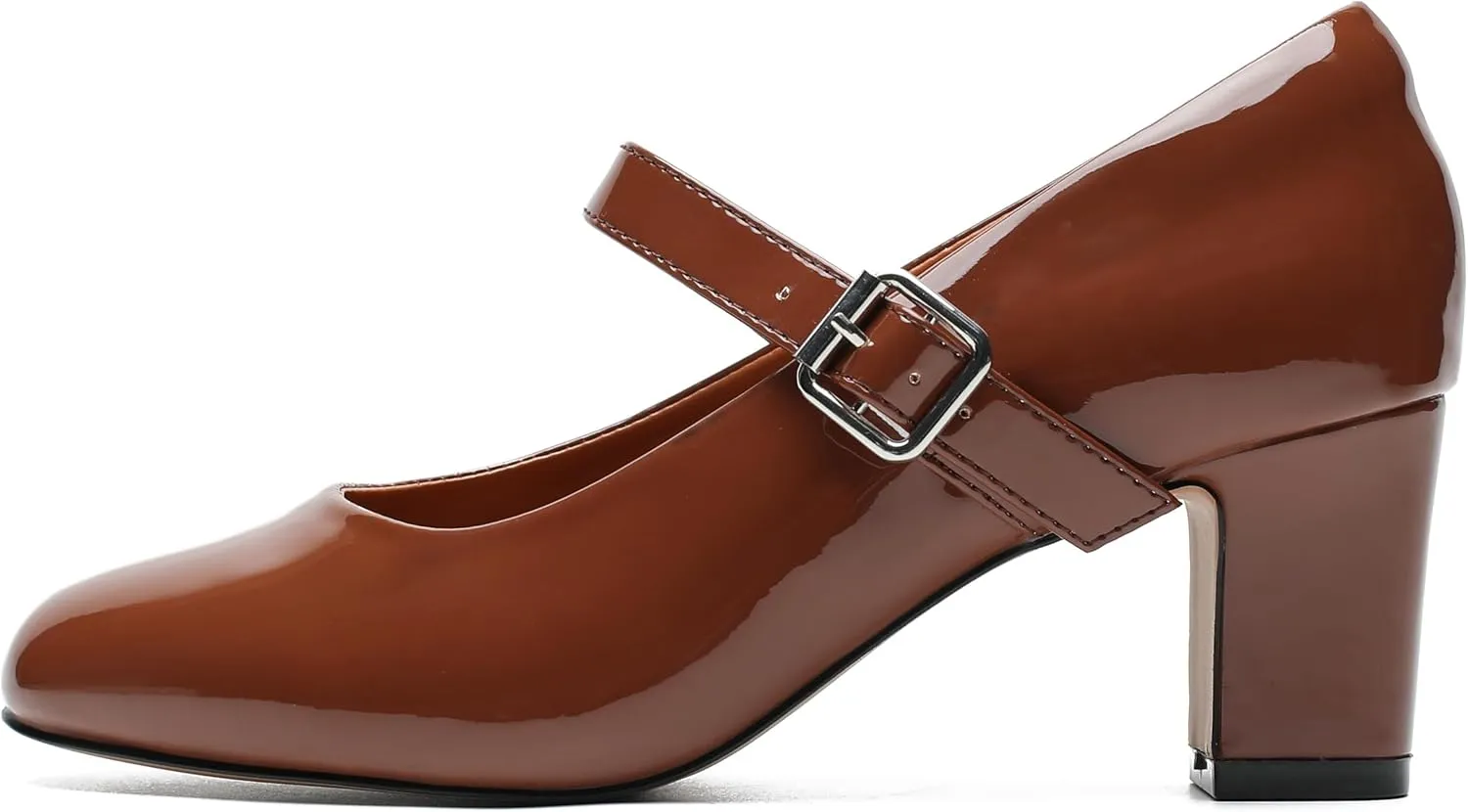 MAIERNISI JESSI Unisex Men's Women's Mary Jane Shoes Block Heel Round Toe Buckle Mid High Dress Pumps