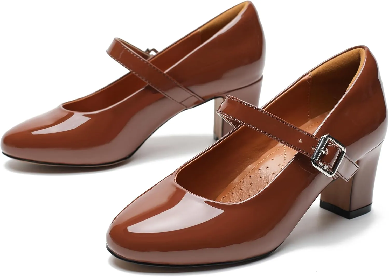 MAIERNISI JESSI Unisex Men's Women's Mary Jane Shoes Block Heel Round Toe Buckle Mid High Dress Pumps